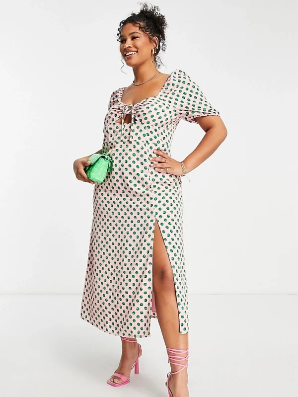 Midaxi Dress With Tie Bust Detail In Watercolour sport