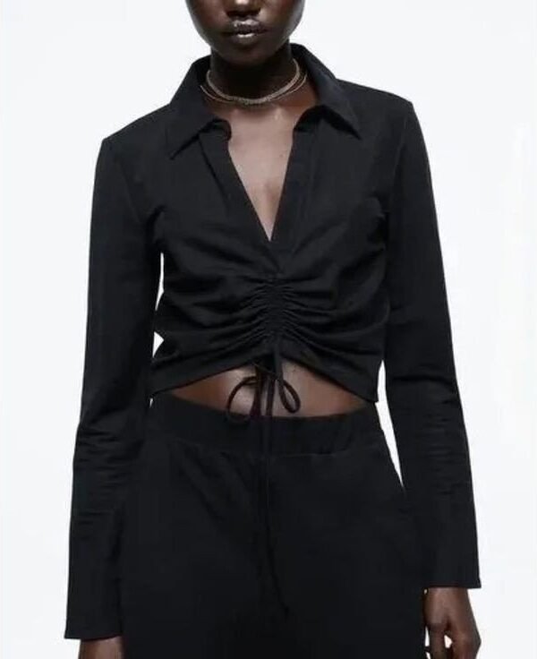 Collar Neck Ruched Front Top