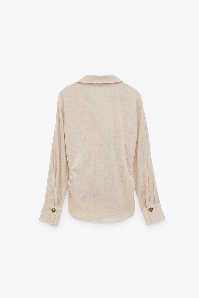 Oatmeal Asymmetric Wrap Blouse - Image 3