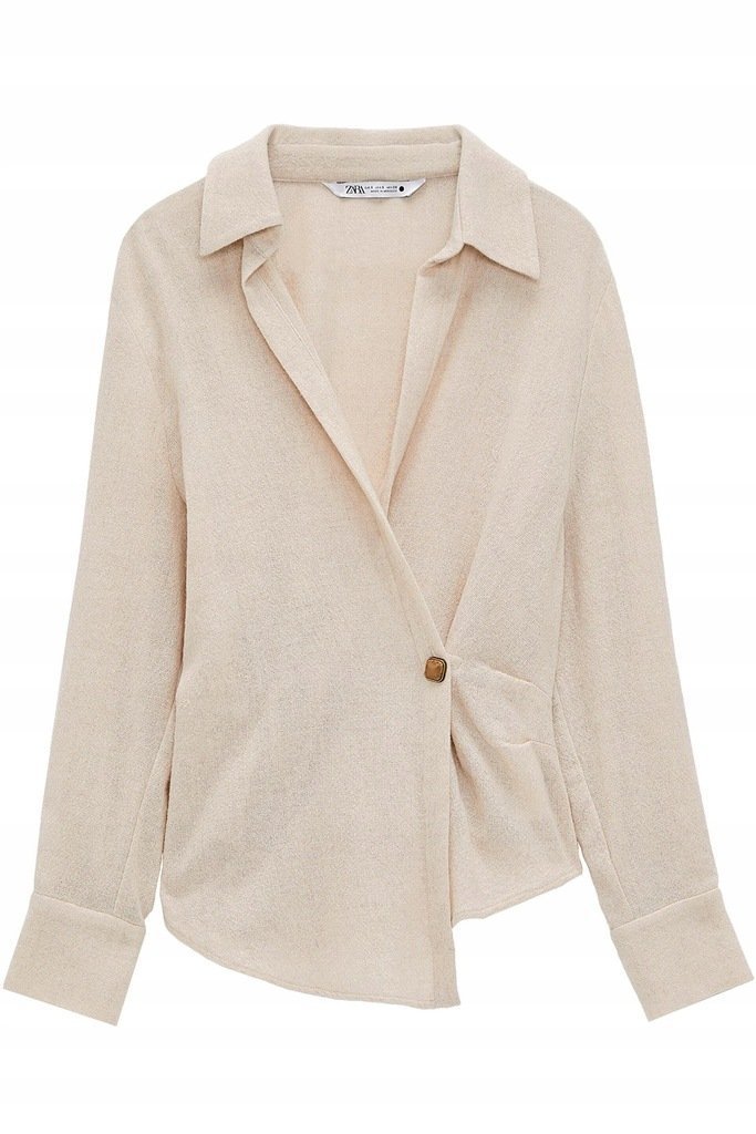 Oatmeal Asymmetric Wrap Blouse - Image 2