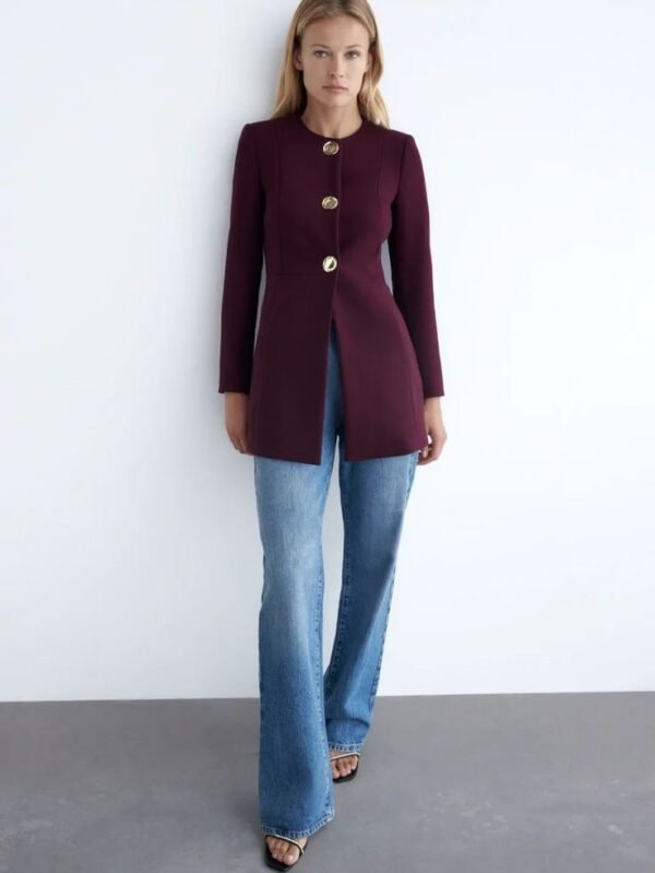 Burgundy Longline Gold Button Blazer