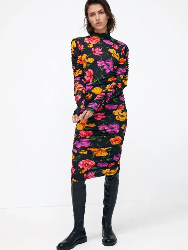 Gathered Print Dress