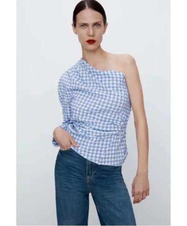 Checker One Shoulder Top
