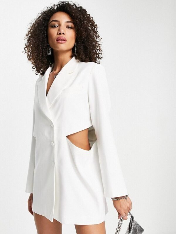 Cut Out Side Boxy Blazer Dress In White