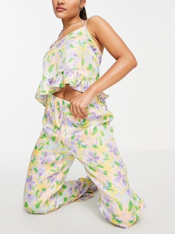 pyjama set floral printed jacquard frill cami and trousers