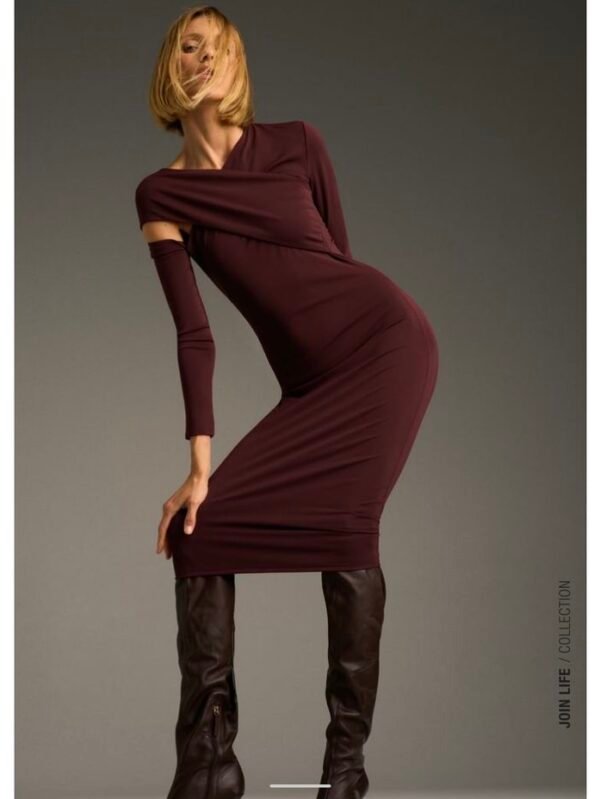 Asymmetric Neck Midi Dress