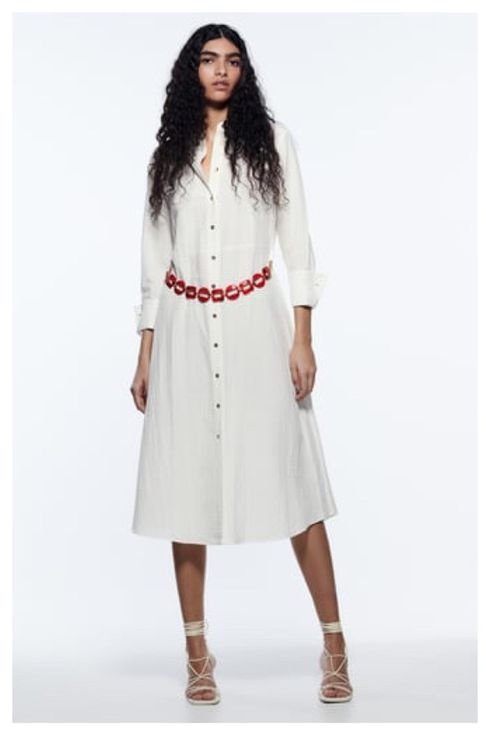 Midi Chain Belted Shirt Dress