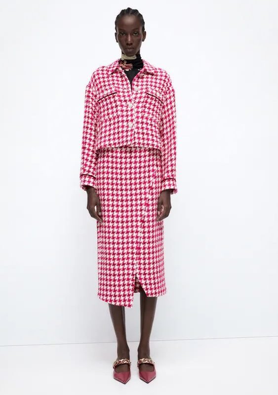 Textured Skirt And Over Shirt Set