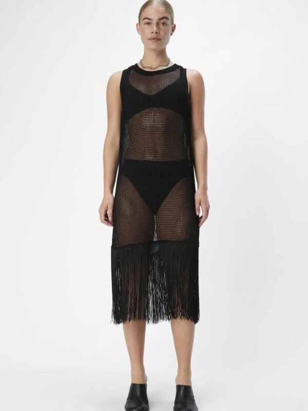 Sheer Fringe Hem Sleeveless Dress