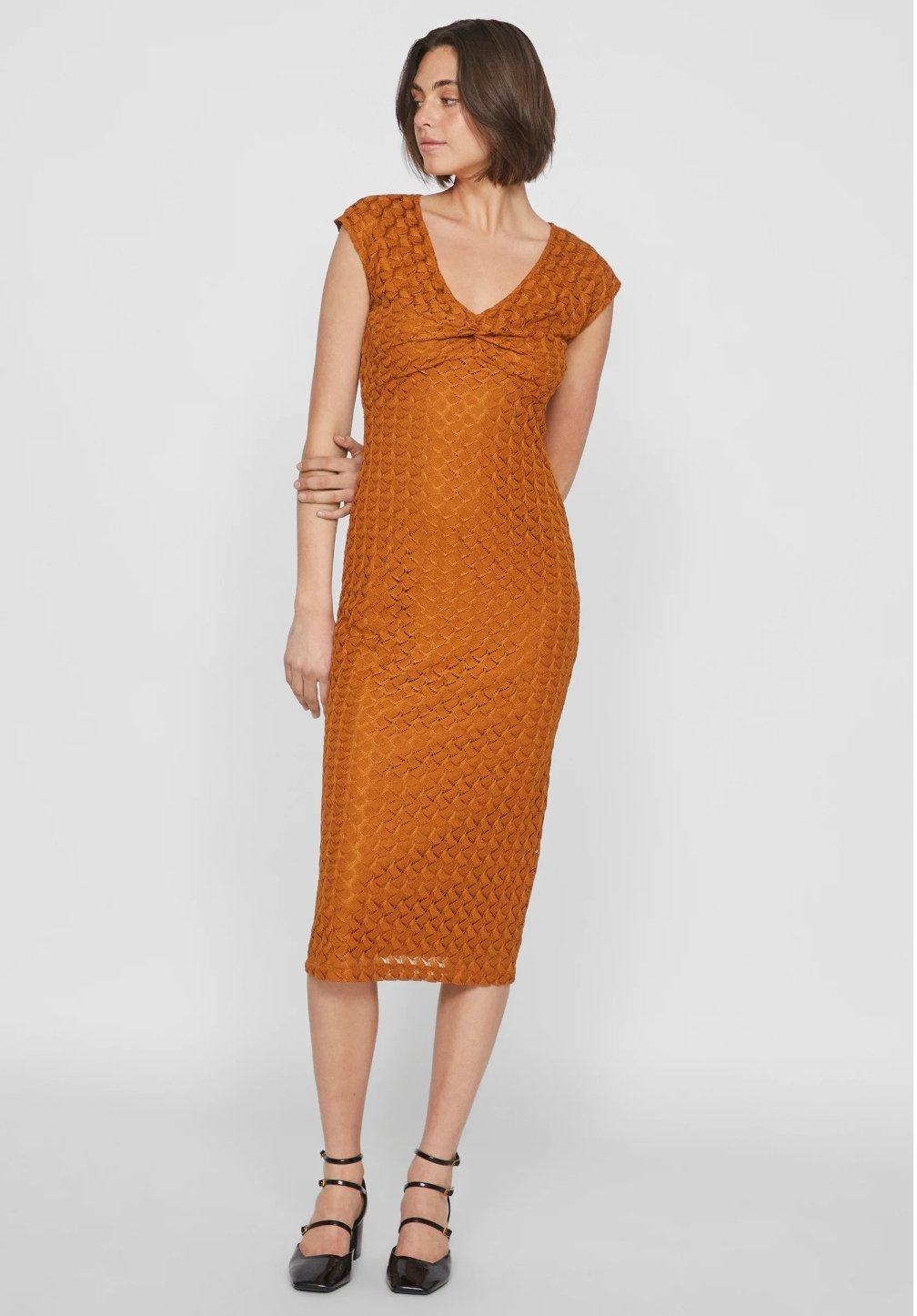 Mustard Midi Fitted Dress - Image 4