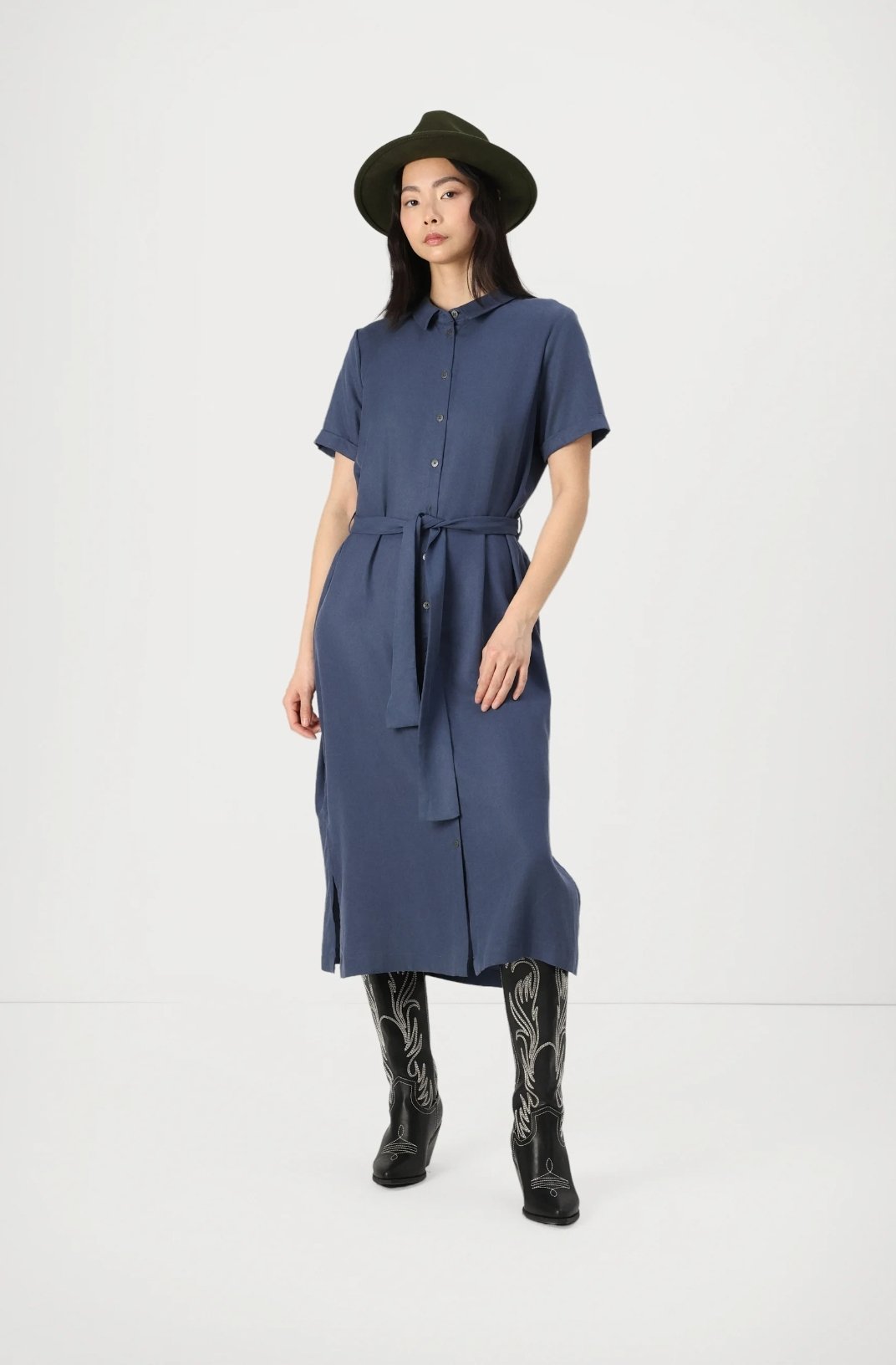 Navy Midi Button Through Dress - Image 3
