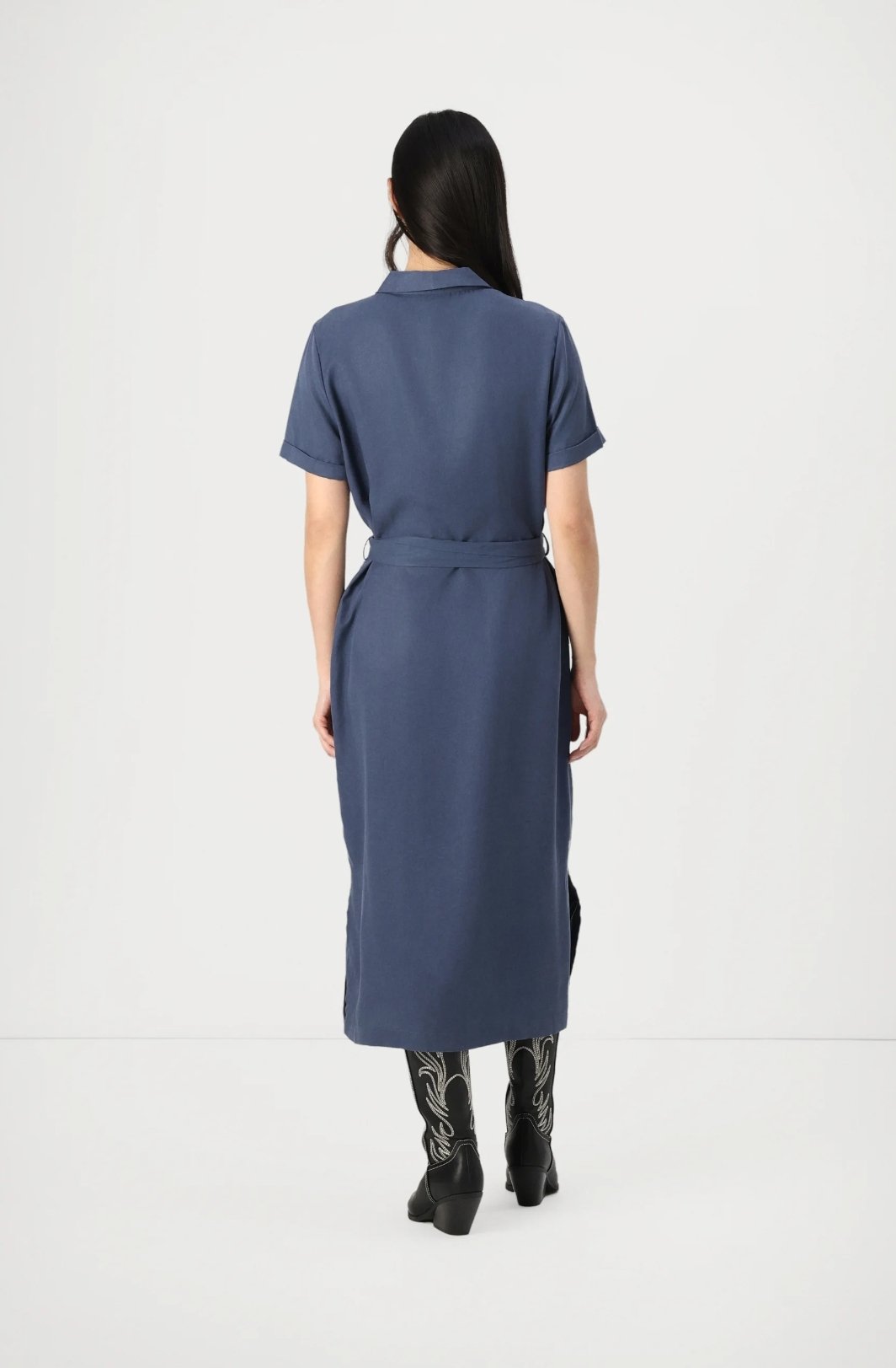 Navy Midi Button Through Dress - Image 2