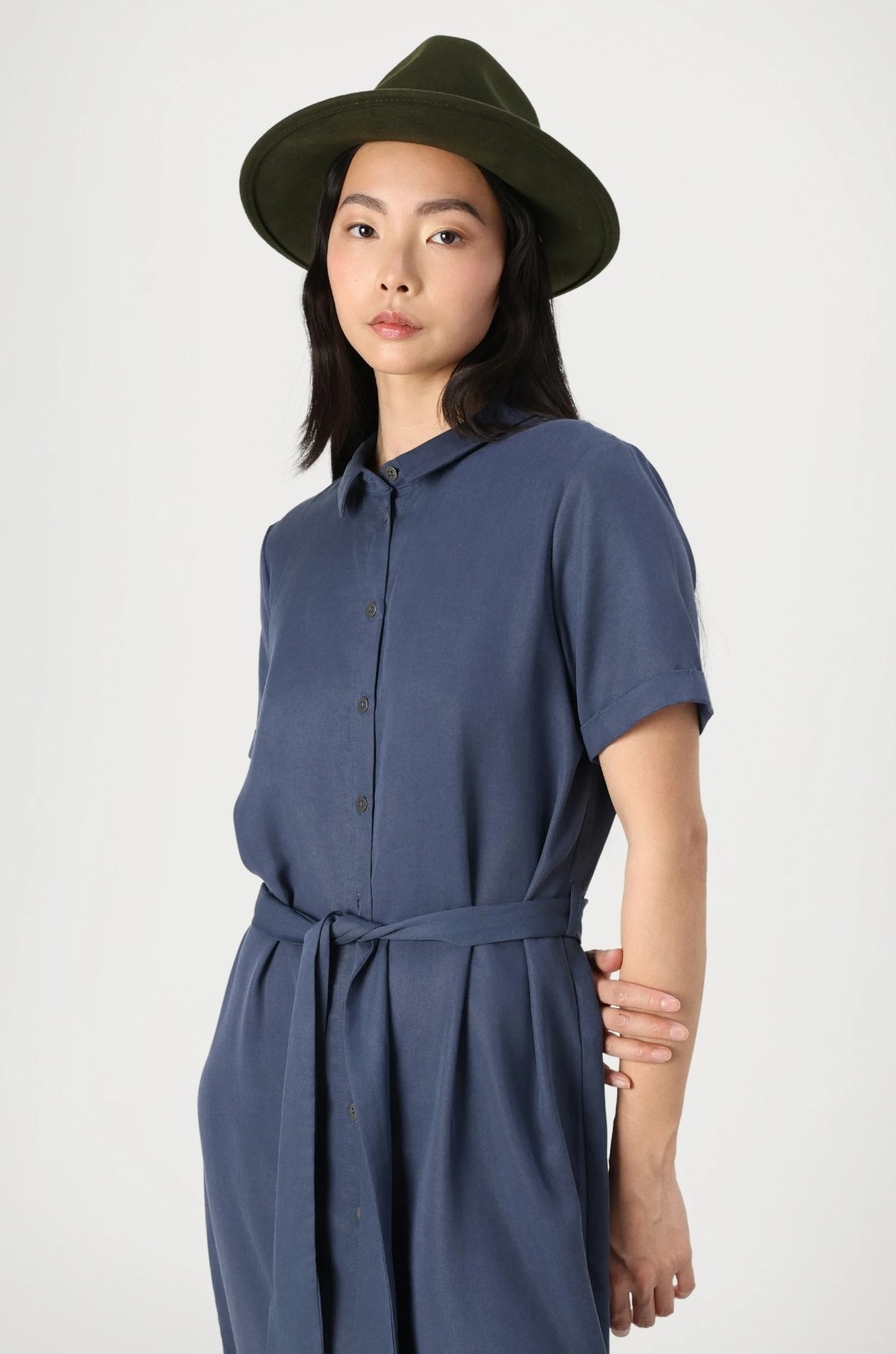 Navy Midi Button Through Dress - Image 4