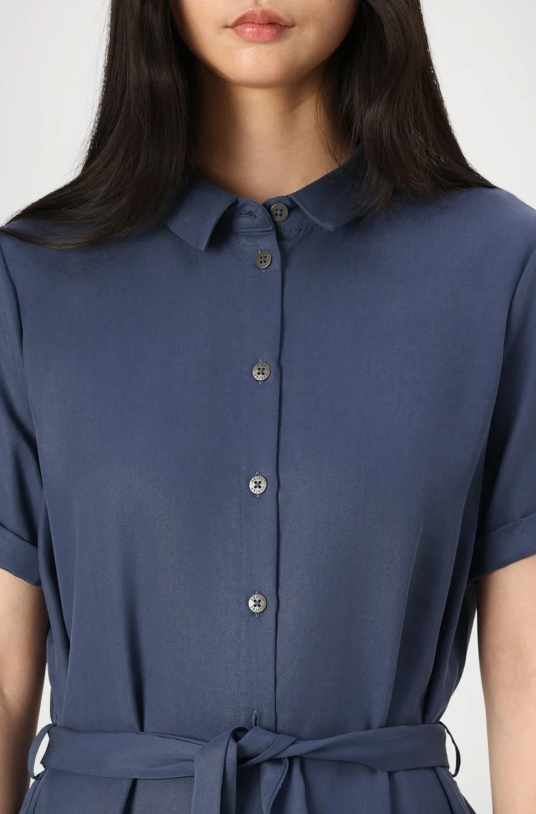 Navy Midi Button Through Dress - Image 5