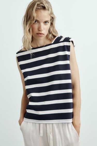 Stripe Tank Top With Shoulder Pads