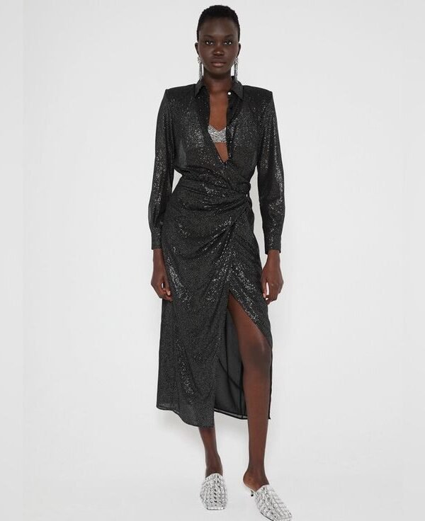 Shimmery Sequin Crossover Midi Dress