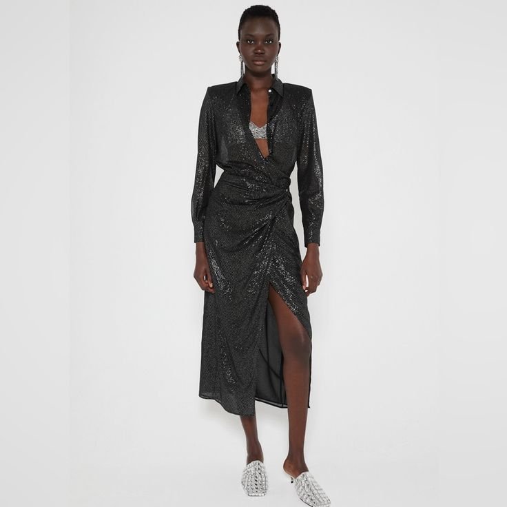Shimmery Sequin Crossover Midi Dress