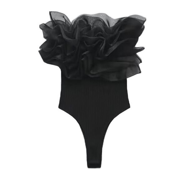 Organza Detail Strapless Bodysuit