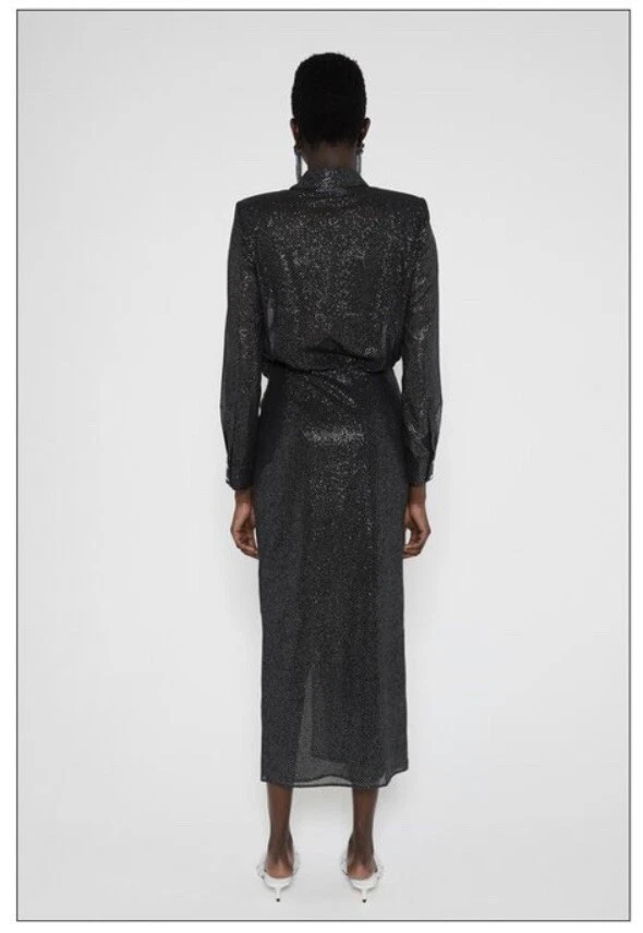 Shimmery Sequin Crossover Midi Dress - Image 2