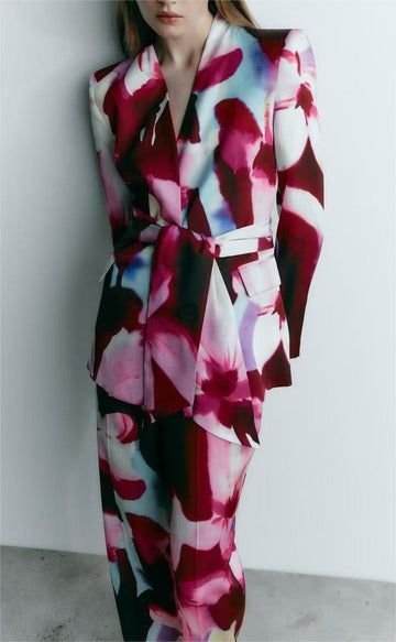 Printed Satin-Effect Blazer And Wide-Leg Pant Set - Image 3