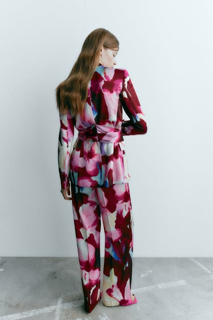 Printed Satin-Effect Blazer And Wide-Leg Pant Set - Image 2