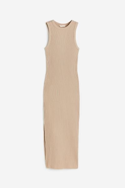 Midi Ribbed Side Slit Bodycon Dress