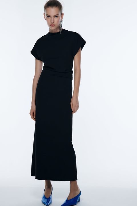 Midi Drape High Neck Dress