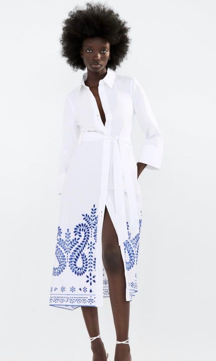 Embroidered Hem Belted Midi Dress