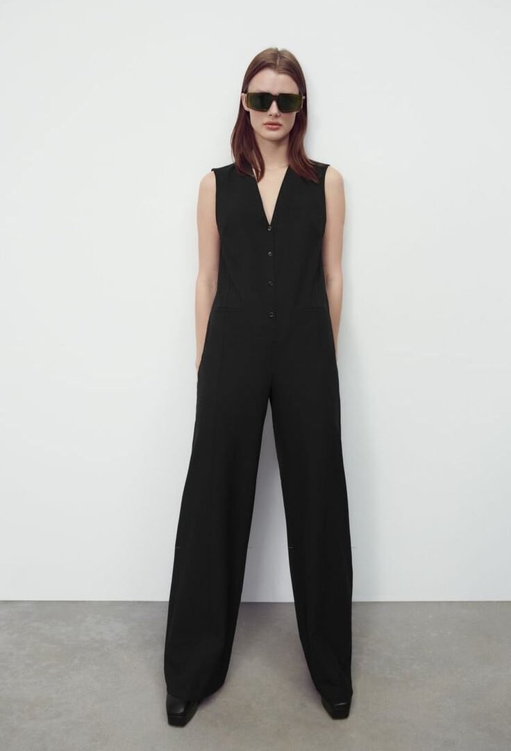 V Neck Vest Detail Jumpsuit