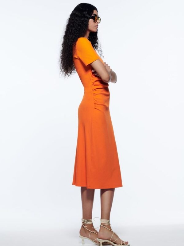 Orange Midi Dress With Rush Details