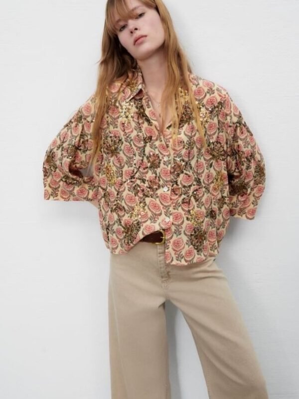Beaded Embroidered Floral Shirt