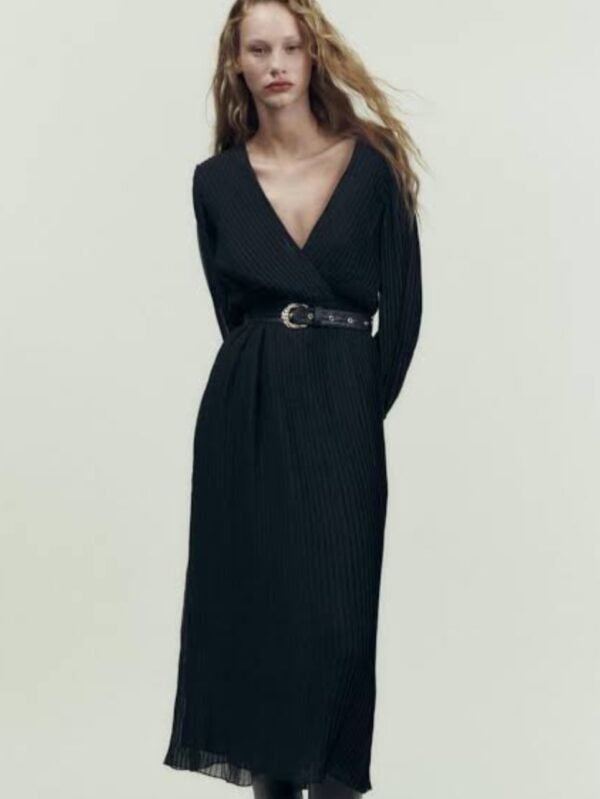 Midi Pleated Belted Dress