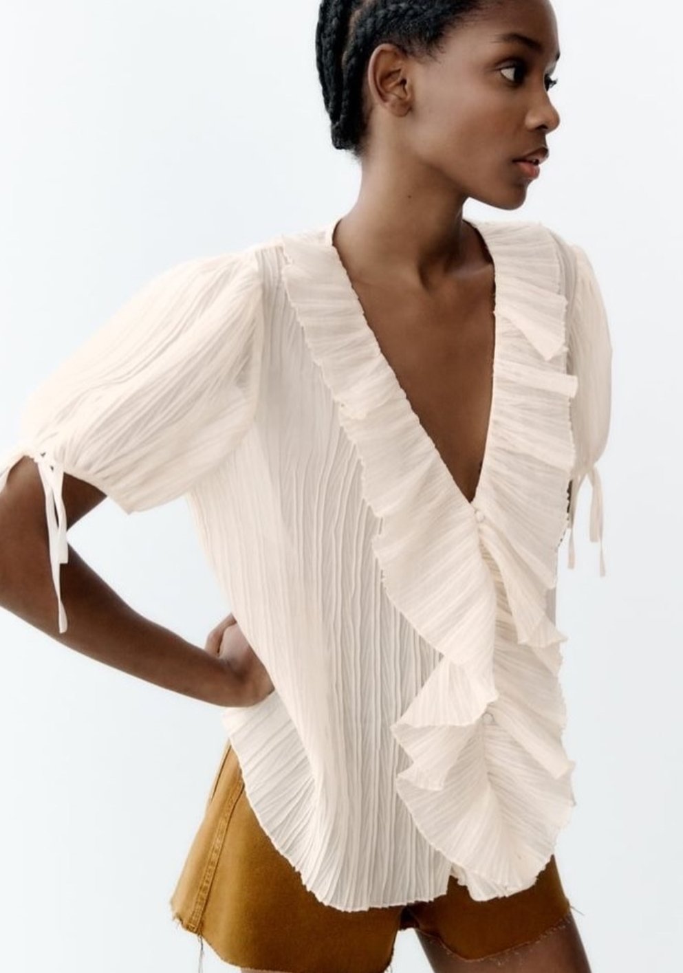 Plisse Ruffle Blouse