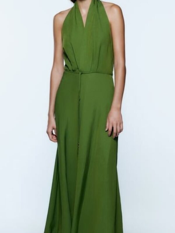 Linen Blend Halter Neck Dress