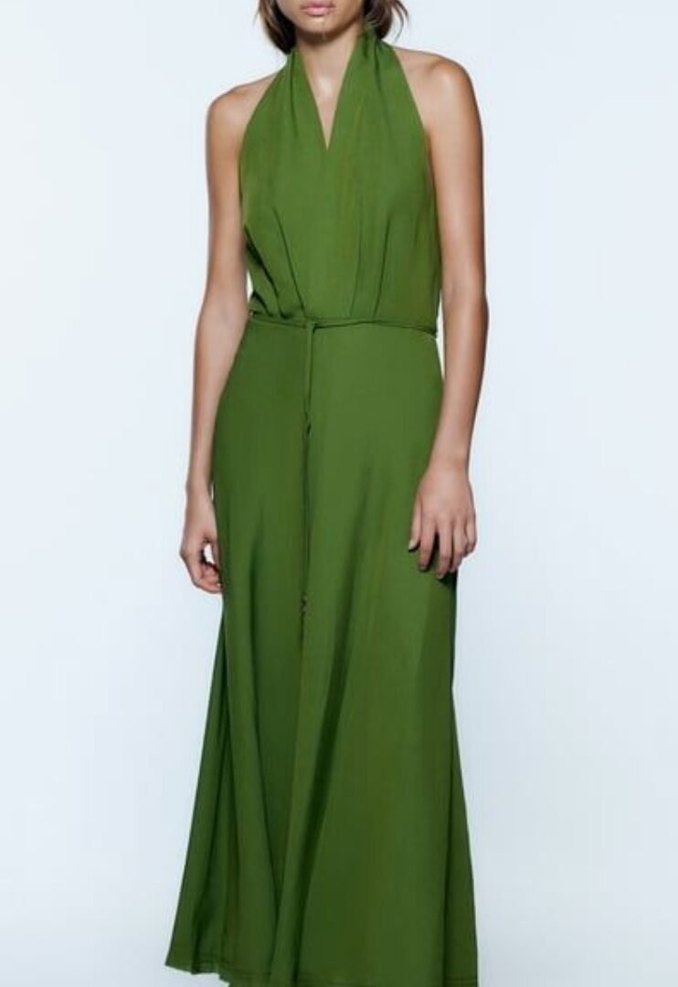 Linen Blend Halter Neck Dress