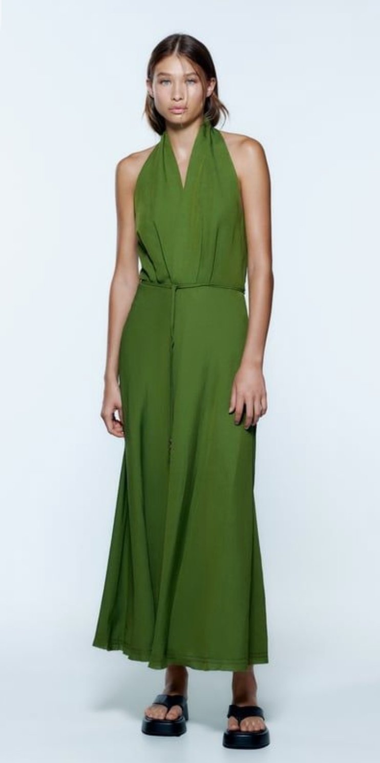 Linen Blend Halter Neck Dress