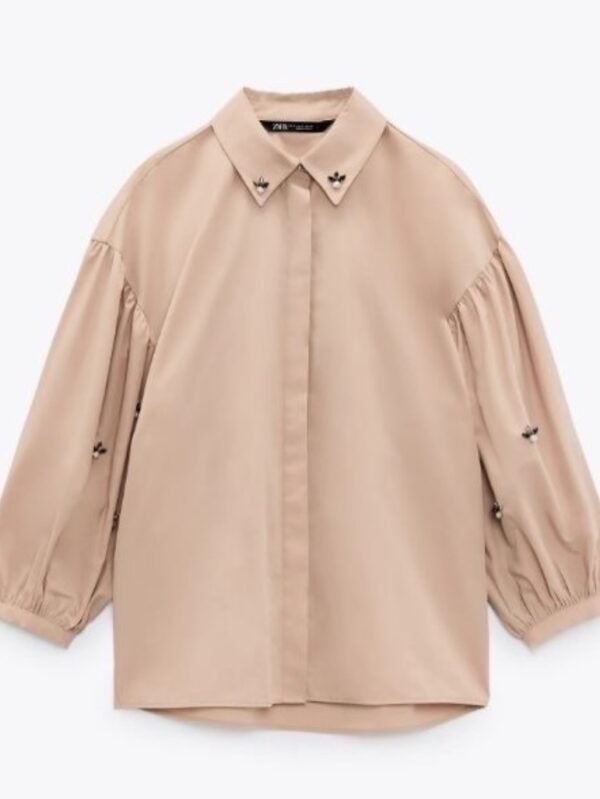 Embellished Detail Ballon Sleeve Shirt