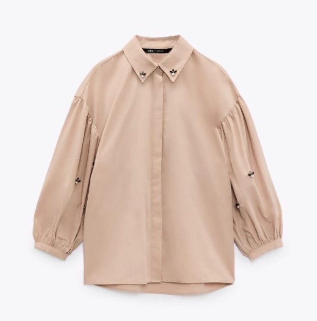 Embellished Detail Ballon Sleeve Shirt