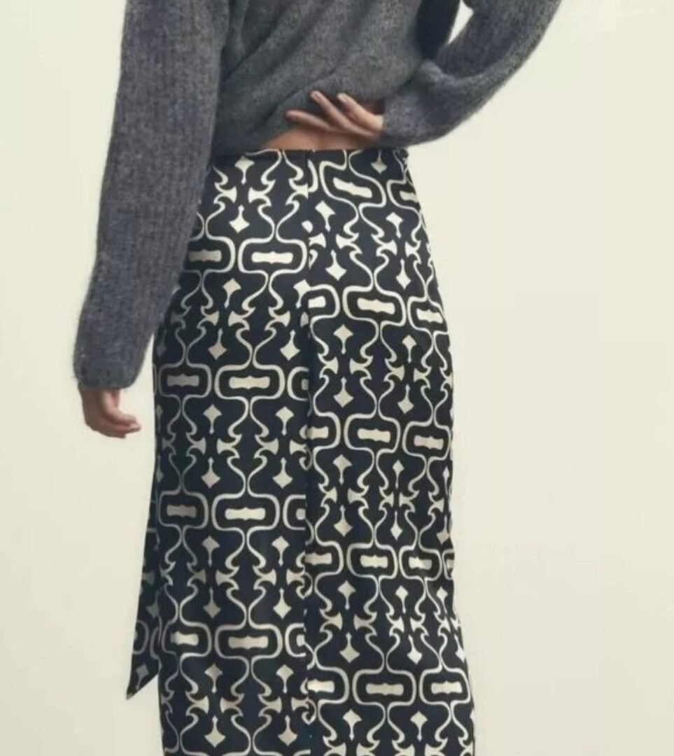 Print Midi Draped Front Skirt
