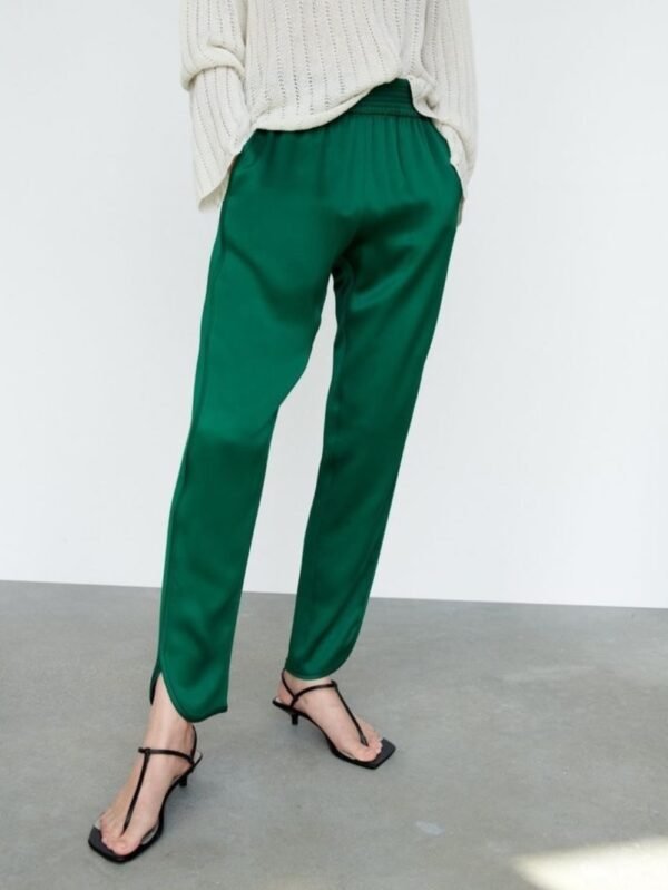 Curved Hem Satin Pants