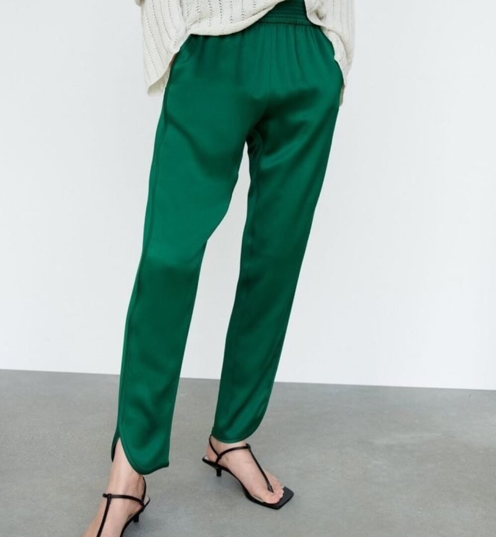 Curved Hem Satin Pants