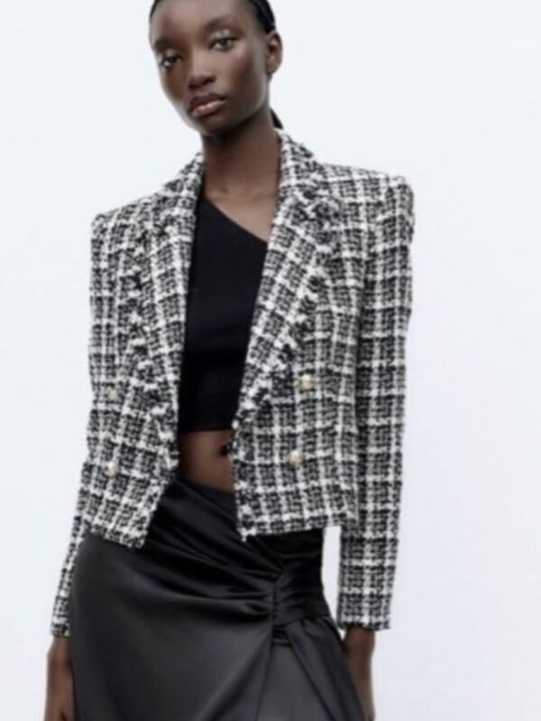 Crop Plaid Tweed Blazer
