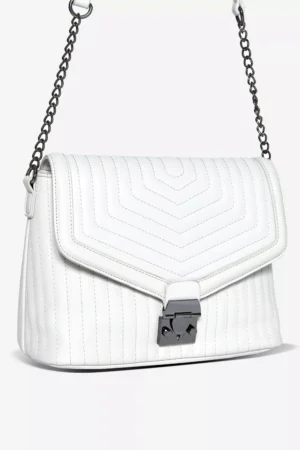 Grey Quilted Pushlock Shoulder Bag