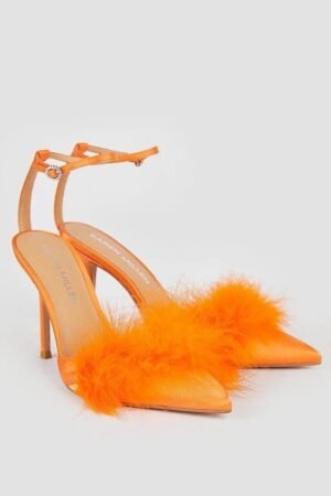 Satin closed toe feather heel