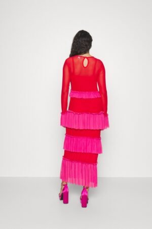 Red kaityln mesh tiered dress