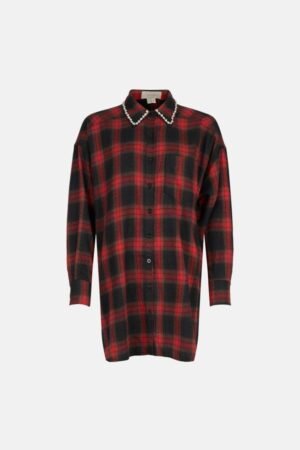 Oversized Check Gem Collar Shirt