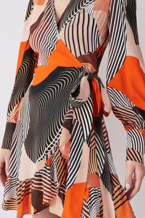 Spliced Geo Mini Wrap Dress