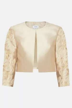 Coast Cropped Twill Jacket With Cutwork Lace Trim