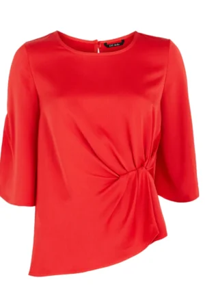 Plus Size Red Knot Detail Top With Split Sleeves