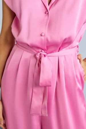 Satin Belted Wide Leg Jumpsuit